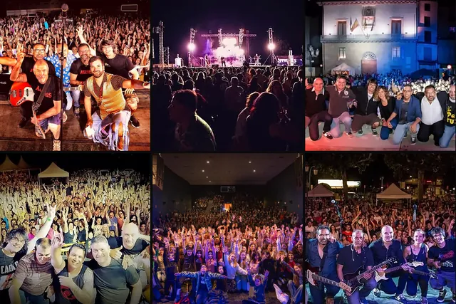 Collage de ediciones anteriores del festival: bandas con el público al aire libre, un concierto de noche y el teatro lleno